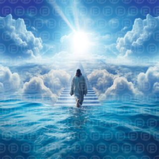 Jesucristo caminando sobre el agua rumbo al cielo en imagen JPG